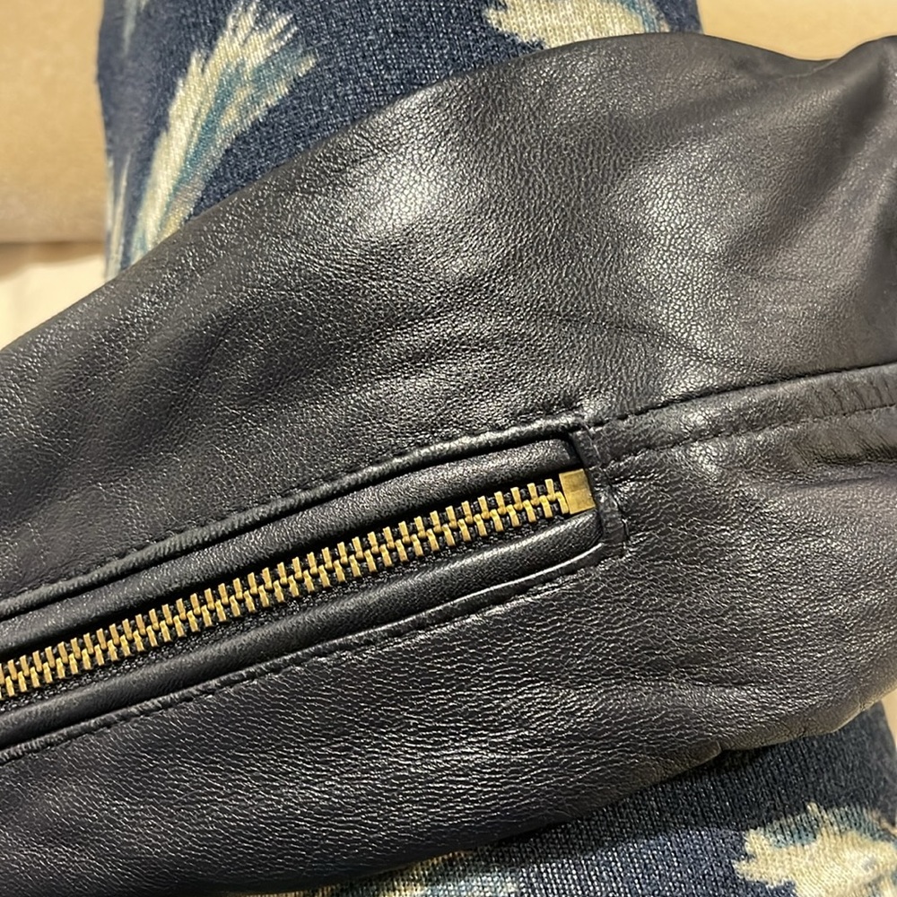 MICHAEL BY MICHAEL KORS MOTO MIDNIGHT BLUE BLACK LEATHER JACKET & GOLD HARDWARE - Picture 10 of 11